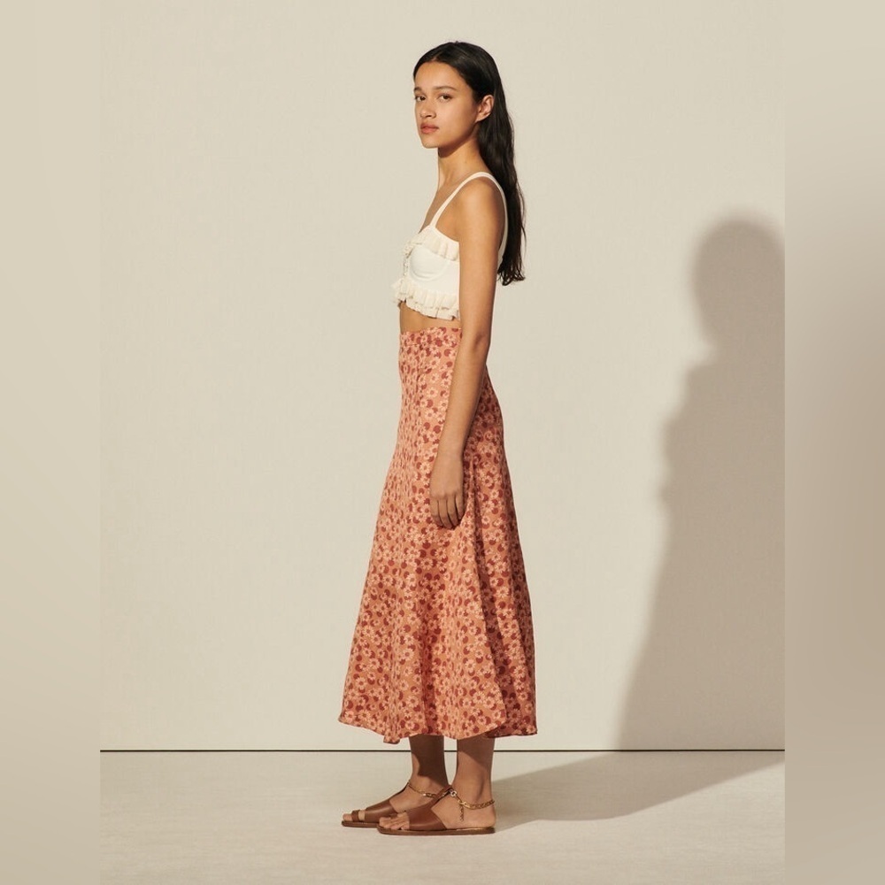 SANDRO Pascaline Floral-Print Skirt - Neutrals US Size 4 - Picture 2 of 15